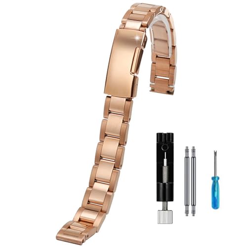 [JUSUTEK] 革新 高級 女性ステンレス時計バンド ベルト10mm/12mm/14mm/16mm選択可能 精鋼製バンド ベルト 折りたたみバックル 交換 金属ベルト レディー腕時計ベルト,クォーツ時計/機械式時計/スマートウォッチ，ベルト調整ツール+説明書付 (ローズゴールド, 14MM)